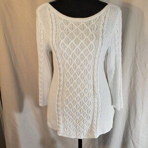 Jeanne Pierre White Knit Sweater Size L